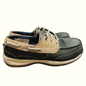 Rockport Works Boat shoes green tan steel toe slip resistant‎ women's 9